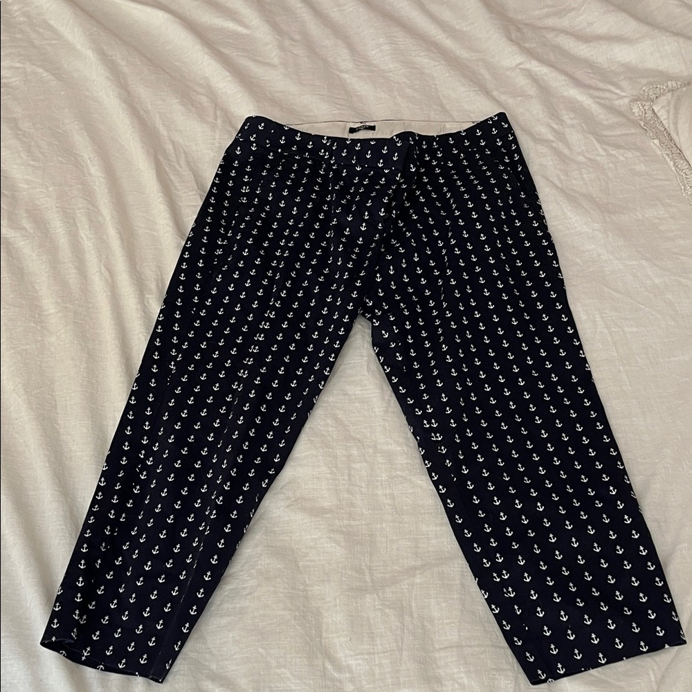 J. Crew Navy Anchor Print Cropped Pants